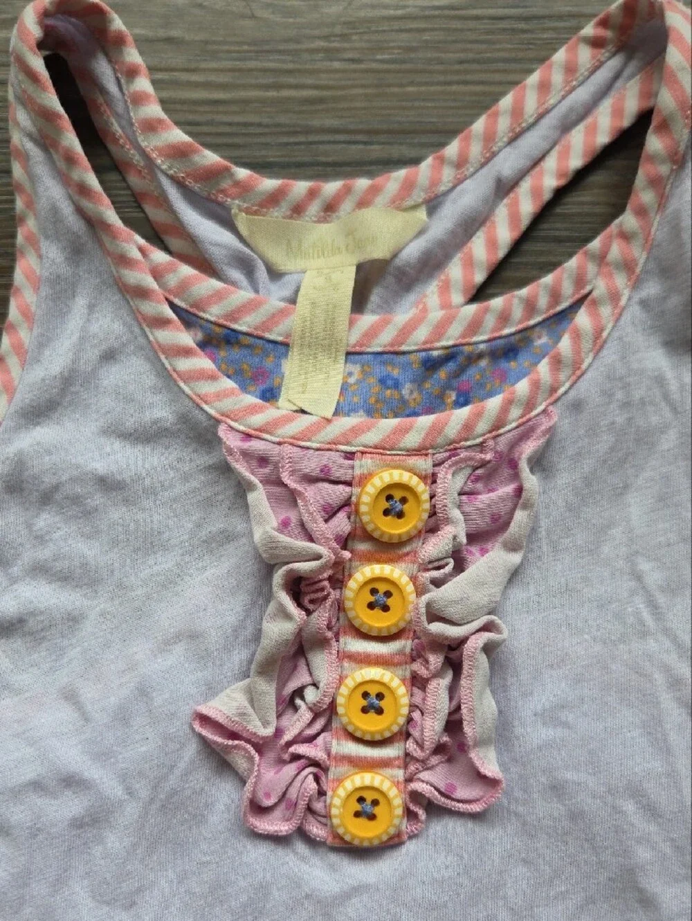 Matilda Jane Girls' Lavender Layered Look Ruffle Tank Top Button Detail Size 8